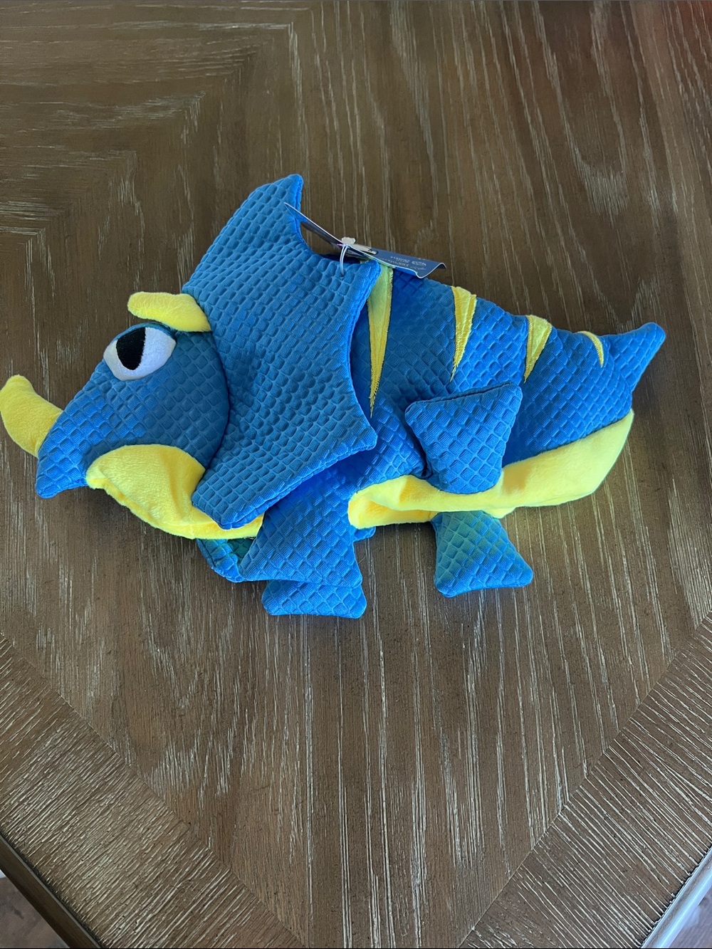 Plush Blue & Yellow Triceratops Dog Toy - Soft Squeaky Pet Toy